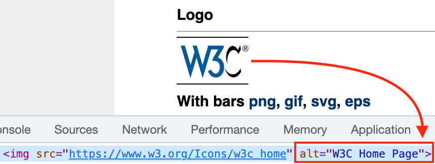 W3C logo with an alt tag of "W3C Home Page"