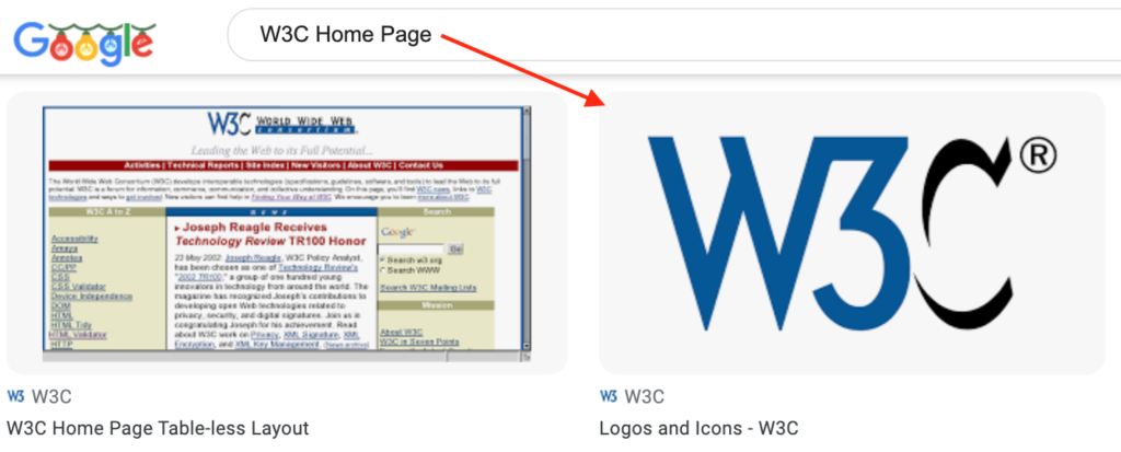 Image search result when searching for "W3C Home Page"