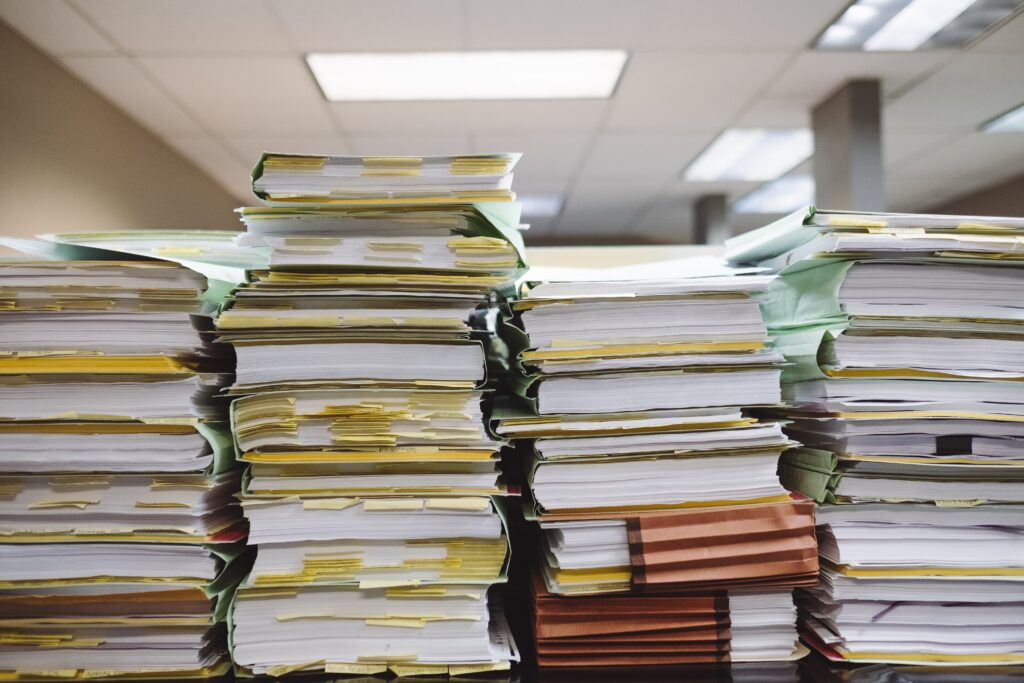 Stakes of paperwork and files