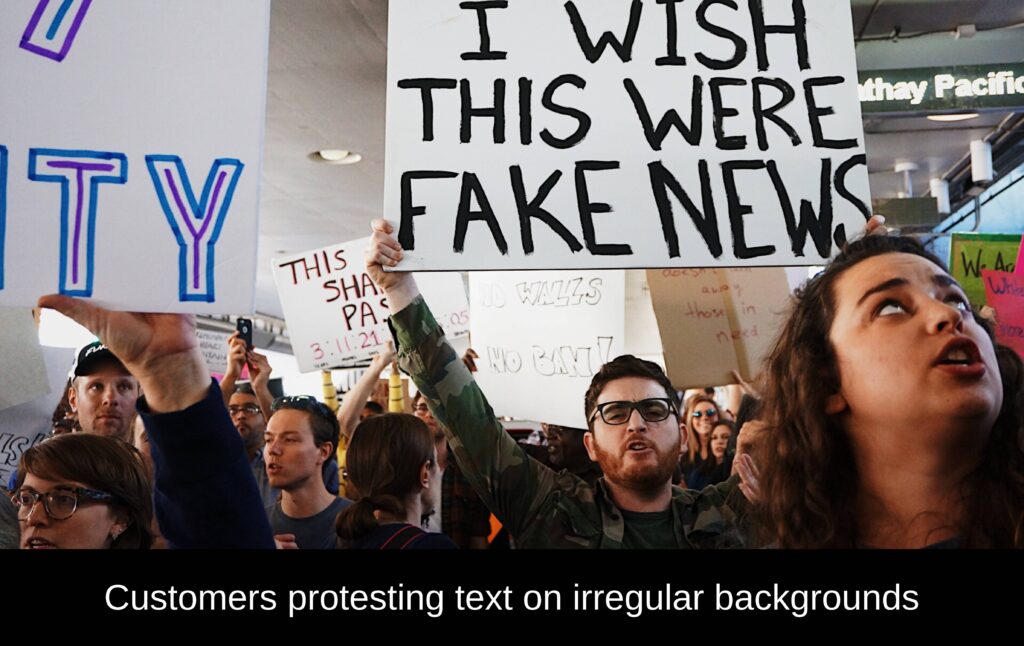 Protestors with signs, caption says "Customers protesting text on irregular backgrounds"
Photo by Kayla Velasquez on Unsplash