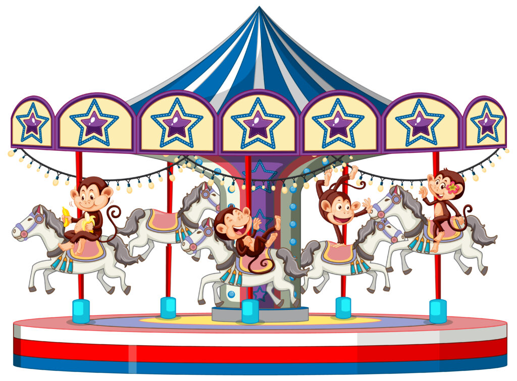 Cute monkeys riding the carousel illustration, Image by brgfx on Freepik